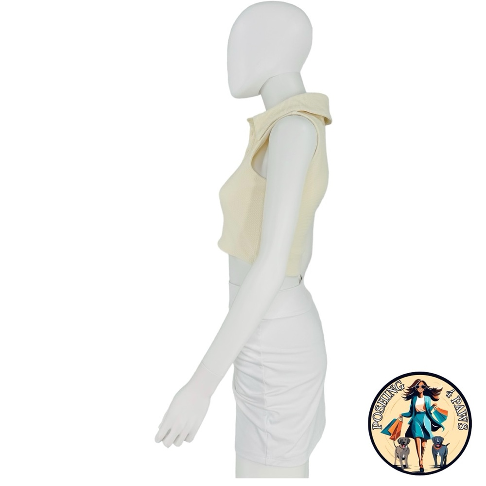 Camila Coelho Ivory Beja Waffle Tennis Prep Collared Preppy Crop Top XXS - Picture 4 of 11